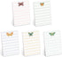 Folk Butterfly Sticky Note Pad Set of 5 / 4" x 6" Pastel Whimsical Note Pads / 50 Sheets Each / Made in USA