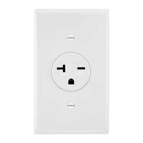Maxxima 20A Single Receptacle Outlet, 2 Pack, 250 VAC Commercial Grade White Electrical Outlet for Renovations