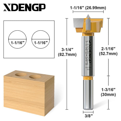 Forstner Bit 3/8 inch Shank, 1-1/16 inch Cutting Diameter, Forstner Drill Bit for Woodworking, Drilling Hole Saw Set, Auger Opener, Hole Opener Hinge Hole Cutter for Plastic, Plywood Products