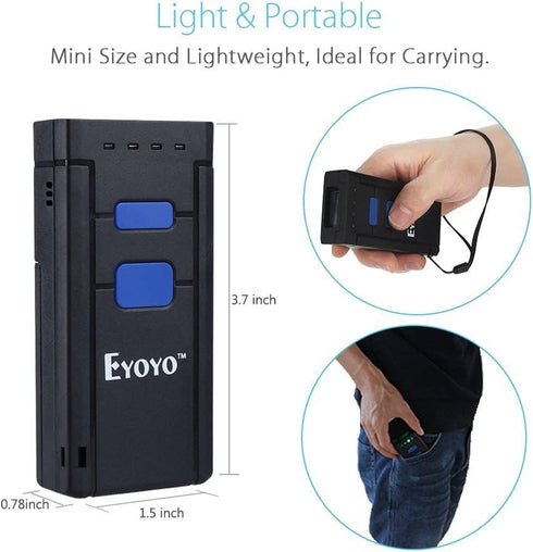 Eyoyo Portable Bluetooth Barcode Scanner, Wireless Mini Handheld CMOS UPC Reader for POS