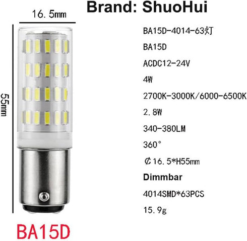 B15 B15D 12V-24V Light Bulb B15d Bayonet Double Contact 5W Cool White 6000K 40W Equivalent for Lighting Pack of 2 by ShuoHui