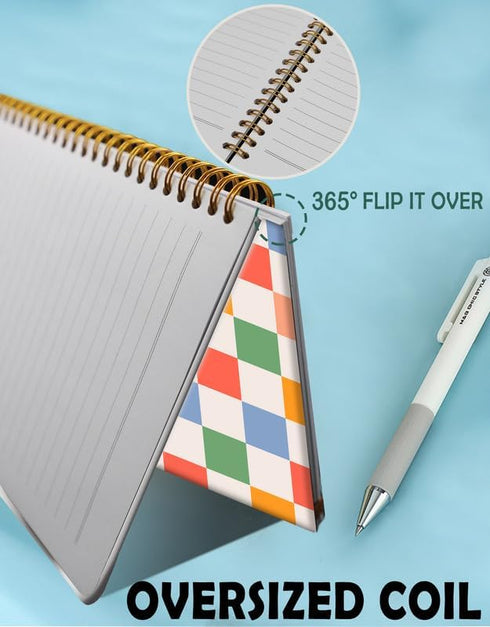 Spiral Journal Notebook for Women, A5 College Ruled, 6"x 8.4", 120 Pages, Lined Journal, Retro Colorful Checkered