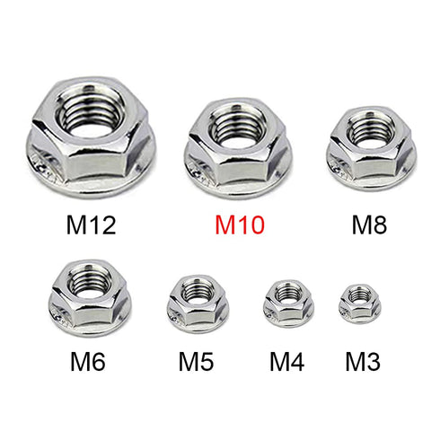 M10x1.5mm DIN6923 Serrated Flange Nuts 12 Pack 304 Stainless Steel Hex Lock Nuts for Industrial Construction