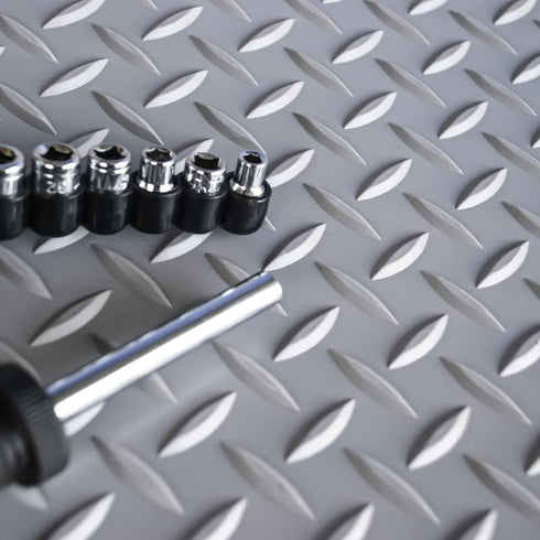 WorkForce Heavy Duty Vinyl Diamond Plate Matting, Commercial Grade Floor Mat for Garages, 1/8" x 24" x 4', Gray