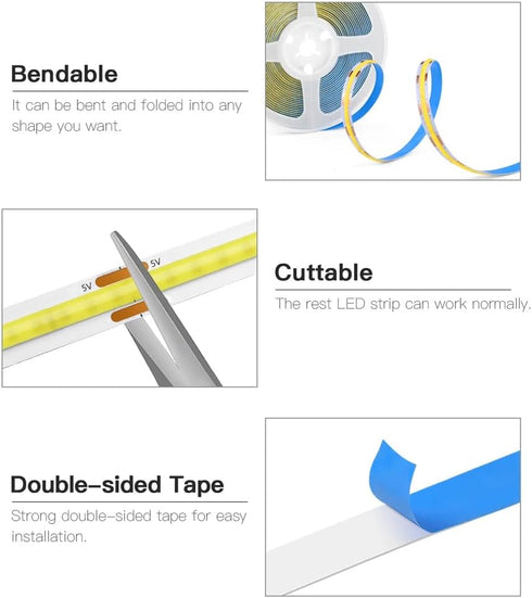 5V 5V 6.56ft) ZSLAIFU A USB LED Light Strip, COB LED Strip Lights, White LED Lights, Small LED Strip Light, TV Lights