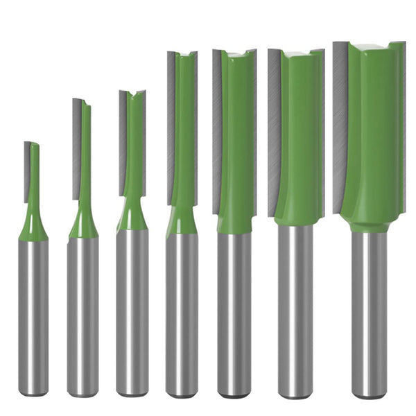 7pcs 1/4" Shank Tungsten Carbide Double&Single Flute Straight Dado Router Bit Set,