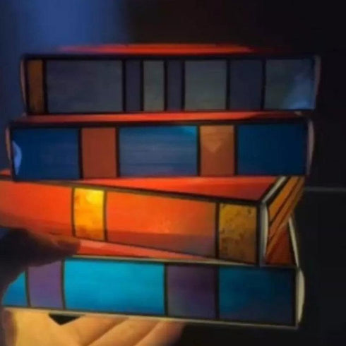 Generic Stained Glass Stacked Books Lamp Night Light,Vintage Nightstand Desk Book Lamps for Living Room, Reading Nook