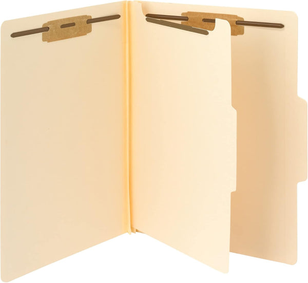 Smead Heavy-Duty Fastener File Folder with Divider, Manila, 2 Fasteners, 2" Expansion, Letter Size, 10 per Box