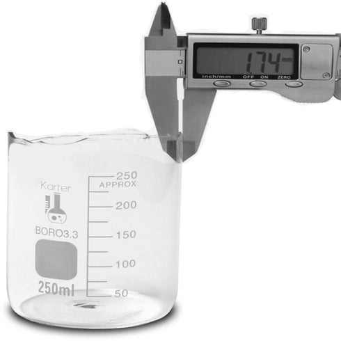 Karter Scientific 214T2 Glass Beaker Set - 3.3 Boro, Griffin Low Form, 4 Sizes: 10ml, 50ml, 100ml, 250ml
