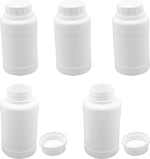 Othmro 5Pcs 8.45oz/250ml Plastic Bottles, Wide Mouth Laboratory Reagent Polyethylene Chemical Storage Container White