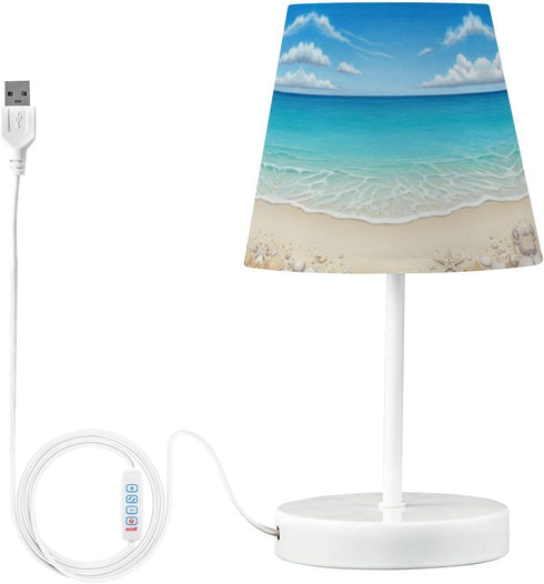 Dimmable ALAZA Beach Shells Table Lamp for Bedroom Desk lamp Bedside Night Lamp with USB Port,Small Lamps with Fabric