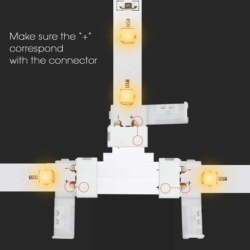 LightingWill 2 Pin LED Strip Light Connector Kit, 10mm Solderless Adapter Set for 5050 5630 Single Color