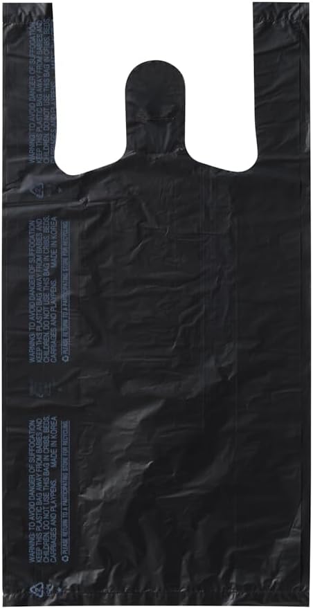 Platree Small Black (800 Count) Plastic Embossed T-Shirt Bags, 8" X 4" X