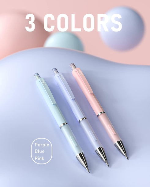 Nicpro 3PCS Pastel Mechanical Pencil Set, 0.5mm with 6 Tubes HB Lead, 3 Erasers, 9 Refills & Case, Aesthetic Supplies