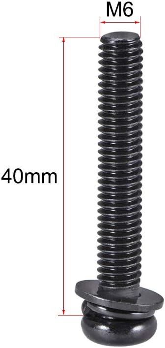 M6 x 40mm Carbon Steel Phillips Pan Head Machine Screws Bolts, uxcell, 20pcs with Spring Washer and Plain Washers
