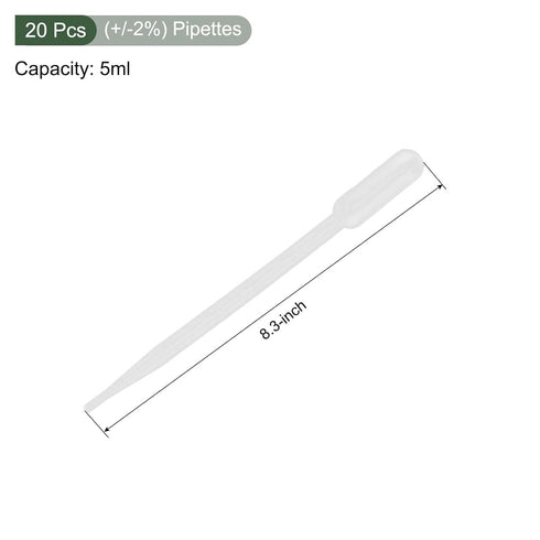 YOKIVE 20 Pcs 5ml Disposable Pipettes, Liquid Droppers with Graduated | Transfer Liquid, Great for Laboratories and Research Institutes (210mm Long)