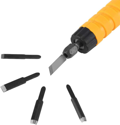 Electric Woodworking Carving Chisel Tool Accessories, 5 Blades and 1 Wrench for Carpenter and Graver