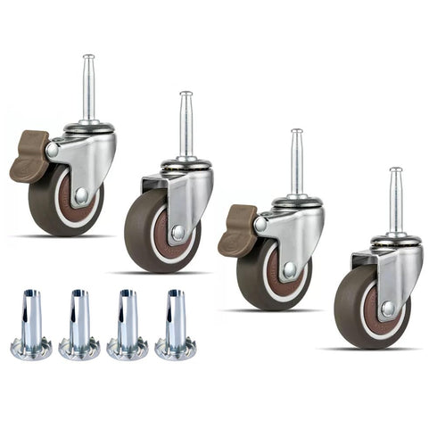 1.5 Inch Rubber Caster Wheel Set of 4 - 2 with Brakes & 2 Without for Furniture Crib Trolley Dining Car