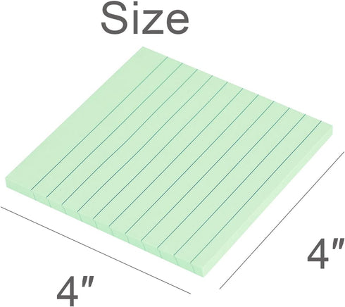 Vanpad Lined Sticky Notes, 4x4 Inches Light Green Ruled Self-Stick Pads, Easy to Post for Home, Office, Notebook, 8