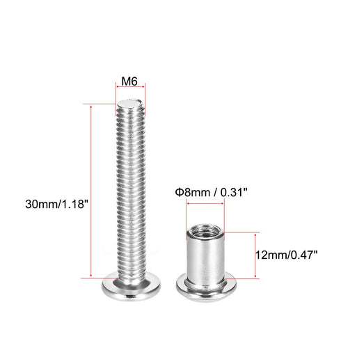 uxcell Screw Post for 5/16"(8mm) Hole Dia, Male M6x30mm Belt Buckle Binding Bolts, Stainless Steel 5 Sets