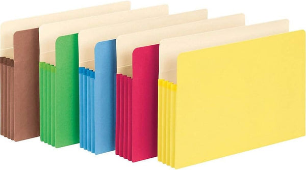 Smead File Pocket, Legal Size, Assorted Colors, Straight-Cut Tab, 3-1/2" Expansion, 5 per Pack (74892)