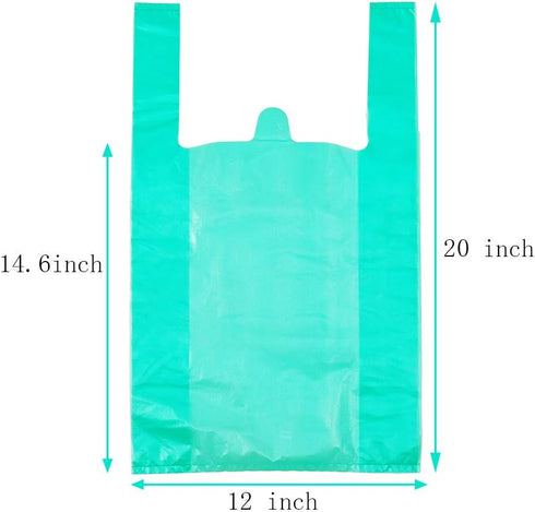 T Shirt Bags Plastic Grocery Bags with Handles in Bulk for Shopping and Restaurant, 12 x 20 Inch (Lake Blue, 50 Pcs)