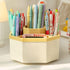 kaileyouxiangongsi 360-Degree Rotating Desk Organizer, 5 Compartments, Multi-Functional Storage Box, White+Yellow