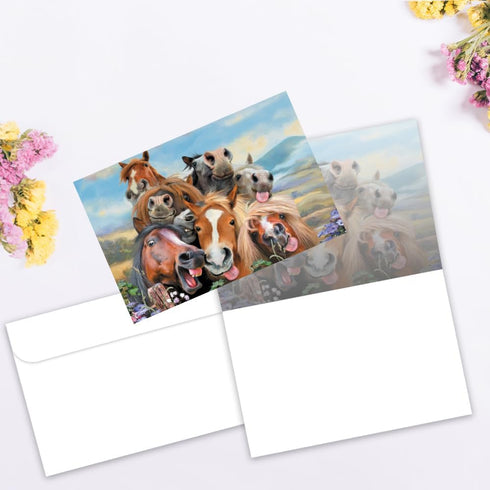 Tree-Free Greetings EcoNotes 12 Count Horses Selfie Notecard Set with Envelopes, 4 x 6 Inches