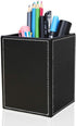 KINGFOM PU Leather Square Pens Pencils Holder - Desktop Organizer Case (Black)