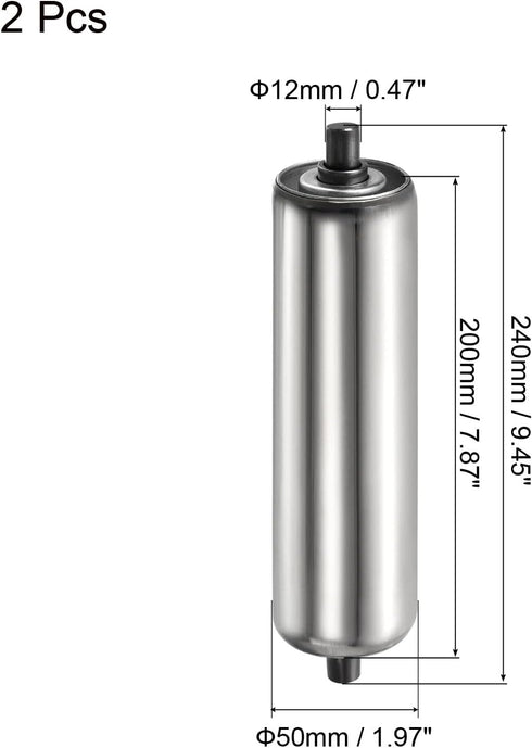 PATIKIL Conveyor Roller 2" Diameter, 8" Length, 2 Pack Stainless Steel Gravity Replacement Parts