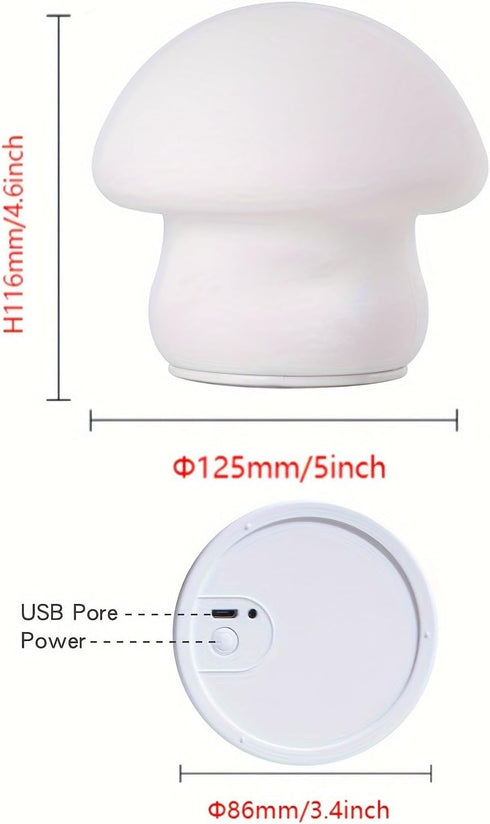 Samsung Seiko Rechargeable Mushroom Night Light for Kids, Multi-Color LED Nursery Lamp, Silicone Baby Night Light