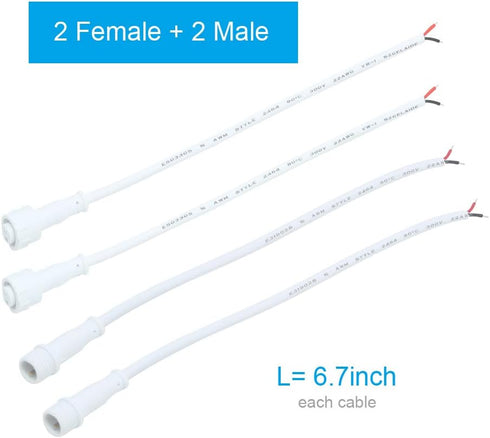 Waterproof Extension Cable, IP65 LED Connector Cable 2 Pin Female and Male, Length 6.7 inch, 2 Pair
