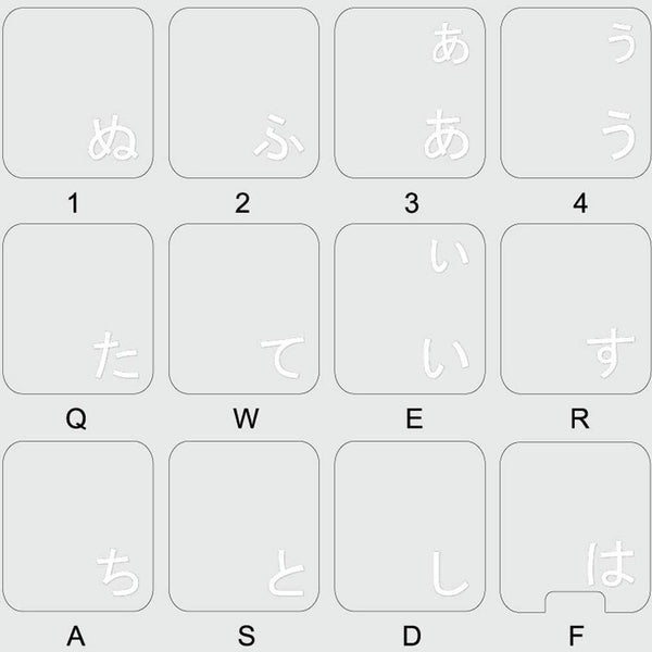4Keyboard Japanese Hiragana Keyboard Stickers with White Lettering ON Transparent Background