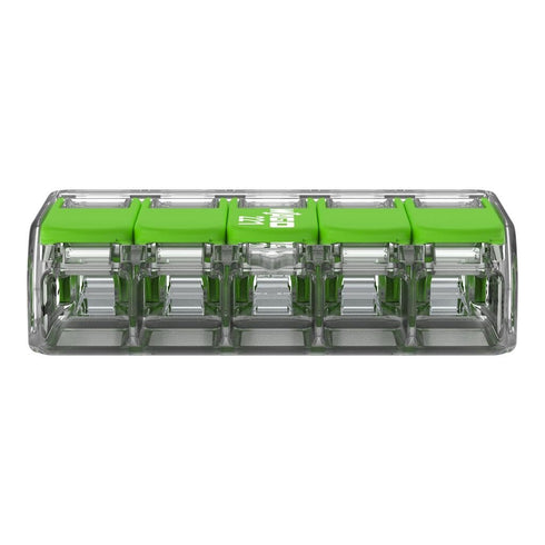 WAGO 221-425 Splicing Connector Green Range, 5-Conductor with levers for 24-12 AWG Conductors, Transparent housing (25