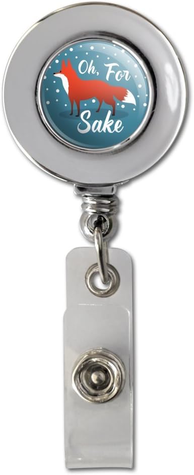 Oh for Fox Sake Funny Retractable Reel Chrome Badge ID Card Holder Clip on Teal