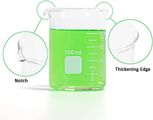 Glass Measuring Low Form Beaker Set, Graduated Beaker Set (50ml + 100ml + 250ml + 400ml + 600ml)