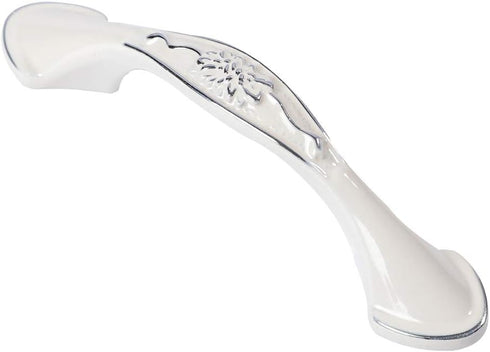 Solid Ivory Cabinet Hardware Handle Pull, Lustrous Chrome Silver Flower Dresser Pull, 2.52" (64mm) Hole Centers, 5 Pack