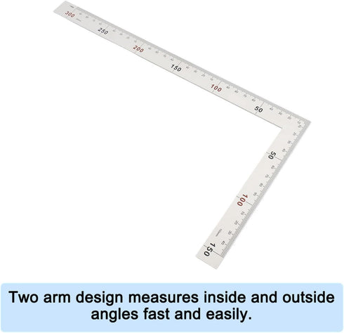 90 Degree Right Angle Finder, Stainless Steel Ruler, Easy Read Measurement Layout Template Tool (300mm x 150mm)
