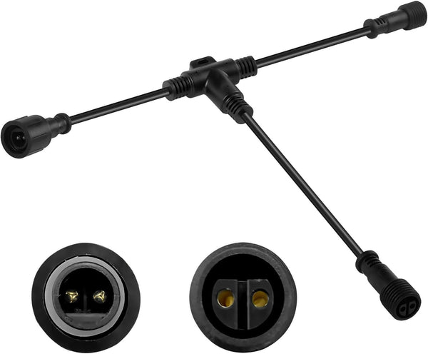 9.8FT Outdoor Extension Cord, 2 Core 2 Pin Black Plastics, IP65 T Shape Tee Connector for Landscape Lights