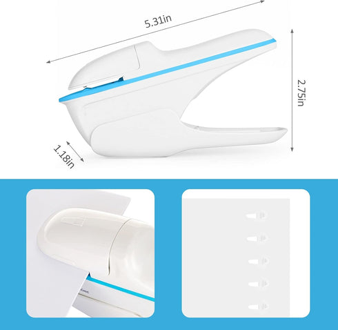 Stapleless Stapler, Mini Stapler for Desk, Compact Staple Free Staple, Office Supplies, Up to 8 Sheets Binding, Ivory