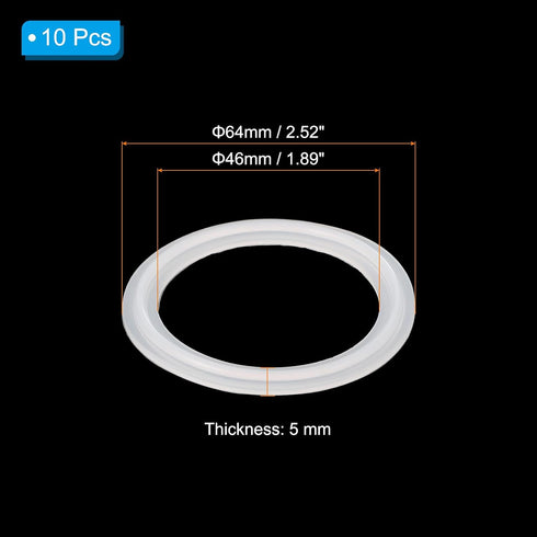 10pcs 64mm 48mm PATIKIL Tri Clamps Gasket, OD ID Sanitary TC Tri Clamps Gasket Tri Pipe Silicone Ferrule Washers Tube