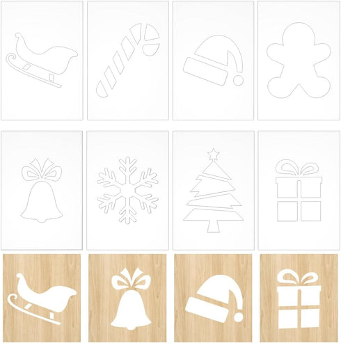 8PCS 7.8x5.5 INFUNLY Xmas Tree Acrylic Router Template Snowflakes Gifts Clear Acrylic Template Christmas Carving