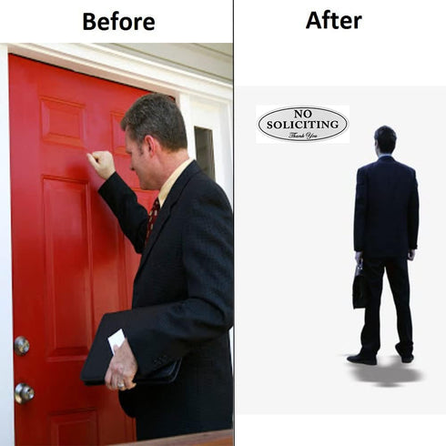 Kichwit No Soliciting Sign for Front Door, Magnetic, Silver, 2.8” x 7”, Keeps Unwanted Visitors Away, Residue Free