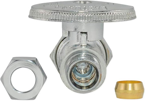Eastman Quarter-Turn Straight Stop Valve, 5/8 Inch OD Compression Inlet x 3/8 Inch OD Compression Outlet, Chrome Plated
