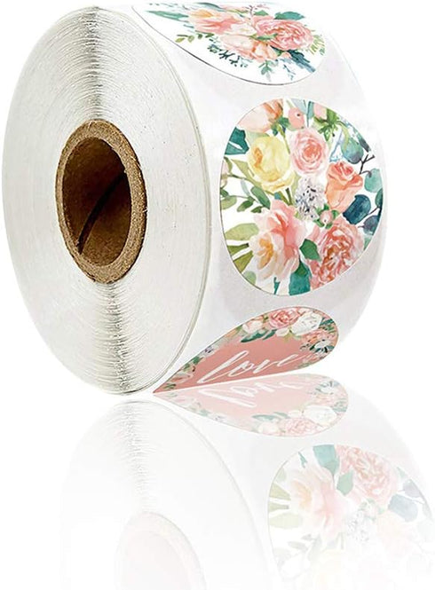 Floral Stickers - 1'' 25mm Adhesive Labels, 1000pcs Decorative Envelope Seal Stickers for Gifts