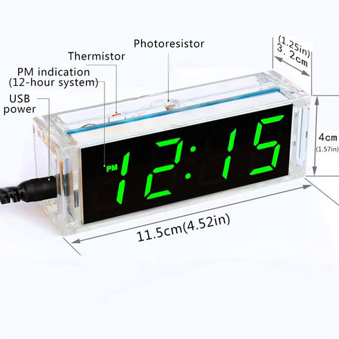 Gikfun 4-Digit LED Electronic Alarm Clock DIY Kits, Acrylic Shell Soldering Practice Learning Project EK1985-US