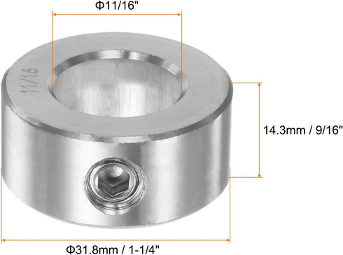 HARFINGTON 11/16" Bore Shaft Collar, 304 Stainless Steel Set Screw Collars, 1-1/4" OD, 9/16" Width for Wheel Barrow Axle
