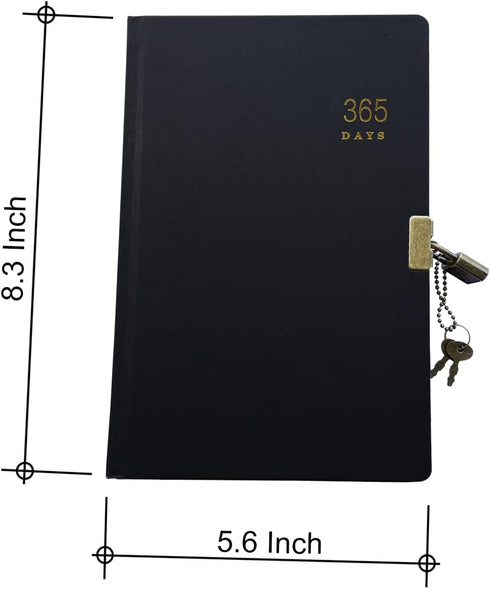 Vintage 365 Journal With Lock And Key A5 Blank Page Notebook Black Hardcover Diary Journal For Women, Men, Adults by XIAMUY