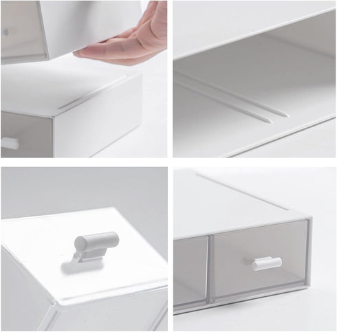 Stackable Desk Organizer with 2 Drawers, Perfect for Small Item/Cosmetic Office Supplies (White)