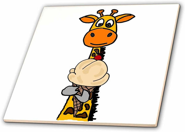3dRose Funny Cute Giraffe Eating Vanilla Ice Cream Cone 12 Inch Ceramic